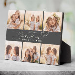 Placa Expositora Nan Modern Heart Script Collage de fotos Love<br><div class="desc">Te amo Nan: Gran regalo de fotos de los personalizados para abuelos, El día de San Valentín, el Día de la Madre o las Festividades: Esta placa fotográfica moderna es fácil de personalizar con tus 6 fotos favoritas. El texto de abajo puede ser personalizado para leer el nombre del niño...</div>