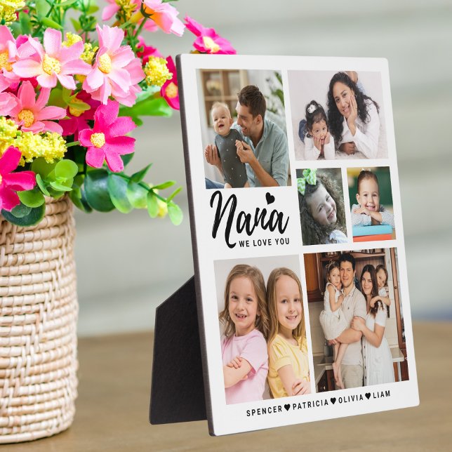 Placa Expositora Nana We Love You Grandkids Denomina Collage de fot (Nana We Love You Grandkids Names Photo Collage Plaque
)