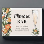 Placa Expositora Naranja Blossom Mimosa Bar<br><div class="desc">El cartel del bar Mimosa cuenta con naranjas,  flores naranjas y una copa de champán.</div>