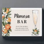 Placa Expositora Naranja Blossom Mimosa Bar<br><div class="desc">El cartel del bar Mimosa cuenta con naranjas,  flores naranjas y una copa de champán.</div>