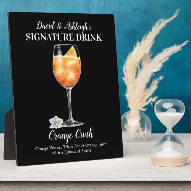 Placa Expositora Naranja Crush PERSONALIZADO Signature Drink Plaque (Lado)