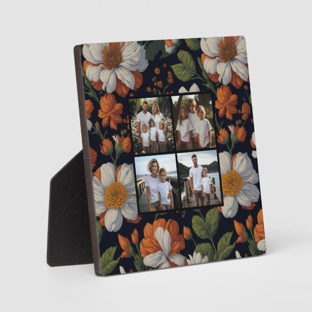Placa Expositora Naranja de época flor retro elegante blanco foto (Anverso)