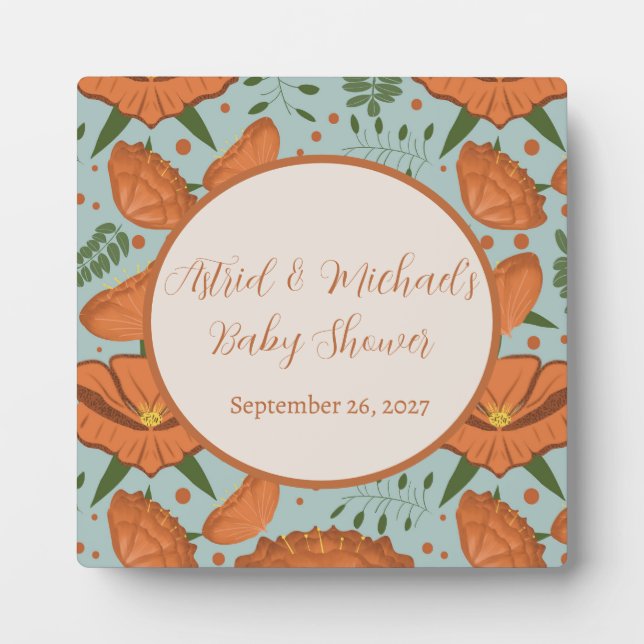 Placa Expositora Naranja de flores silvestres Poppy Baby Shower (Frente)