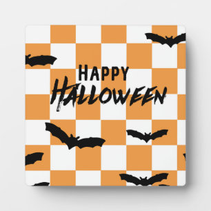 Placa Expositora Naranja de tablero de ajedrez moderno de Halloween
