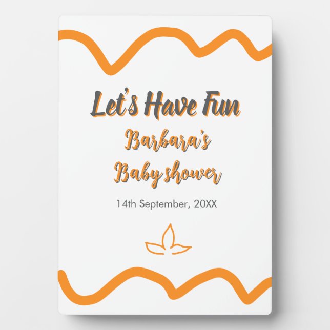 Placa Expositora Naranja gris retro español baby ducha boho moderno (Frente)