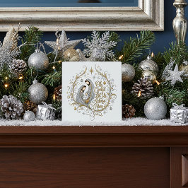 Placa Expositora Natividad de Navidad de plata y oro