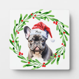 Placa Expositora Navidad Perro Negro Bulldog francés Santa