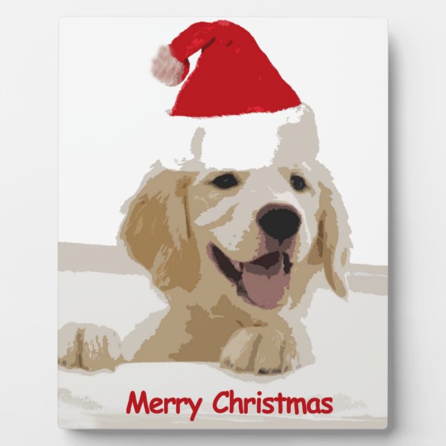 Placa Expositora Navidades de Golden Retriever con Santa Hat (Frente)