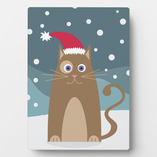 Placa Expositora Navidades de invierno vacaciones santa gato mascot (Frente)