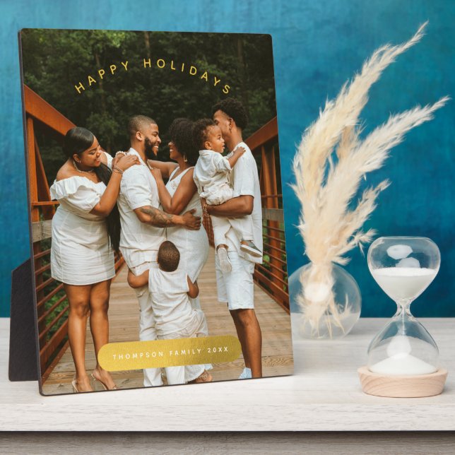 Placa Expositora Navidades de la familia Personalizado Dorada Photo (Lado)