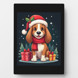 Placa Expositora Navidades de perro de Hound Basset Traje a Santa H