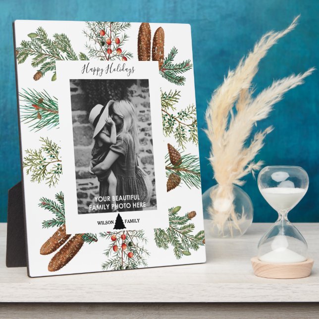 Placa Expositora Navidades Felices Fiestas Fotografía Familiar Pine (Lado)