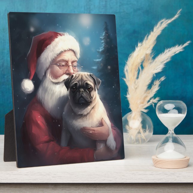 Placa Expositora Navidades festivos de Pug con Santa Claus (Lado)