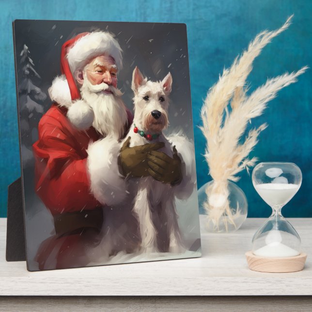 Placa Expositora Navidades festivos de Wire Fox Terrier Santa Claus (Lado)