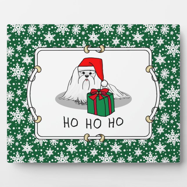 Placa Expositora Navidades Santa Hat Perro maltés Cute gracioso (Frente)