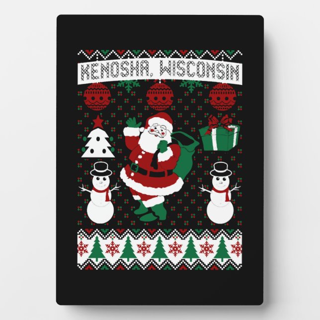 Placa Expositora Navidades Suéter feo Kenosha Wisconsin (Frente)