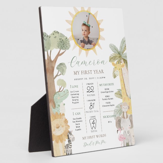 Placa Expositora Nayala Safari Animals First Birday Milestone (Lado)