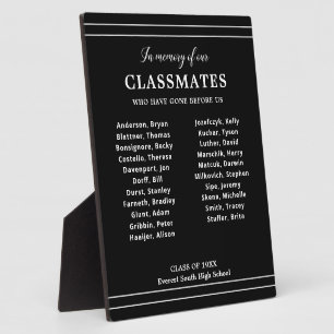 Placa Expositora Negro En Memoria De Los Compañeros De Clase Nombra