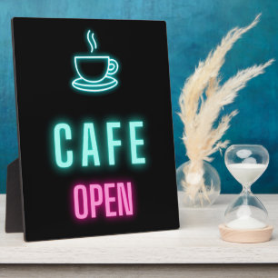 Placa Expositora Neon Cafe Open Coffee Bar Countertop Rótulo