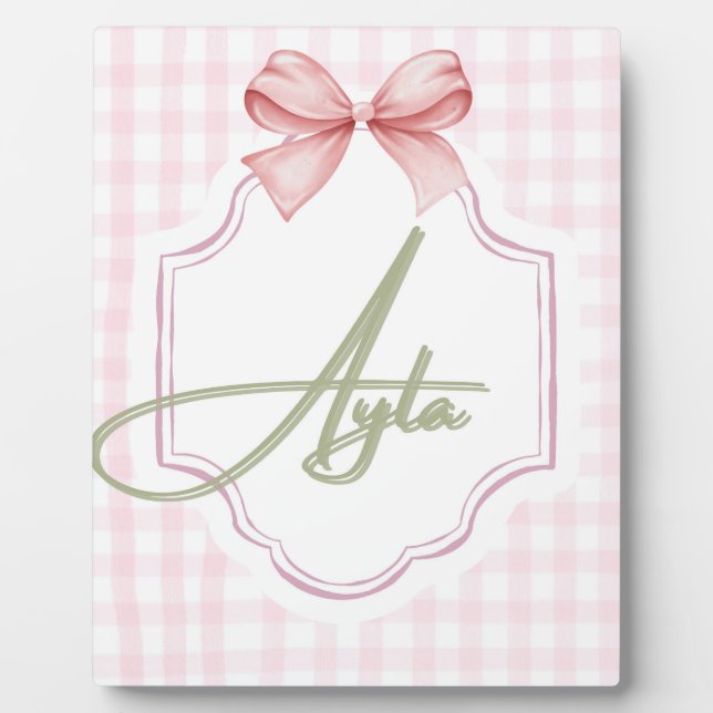 Placa Expositora Niña Ayla Nursery Bow&Gingham personalizada (Frente)
