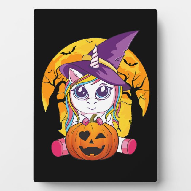 Placa Expositora Niña de Brujas de Halloween de Unicornio (Frente)