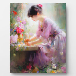 Placa Expositora Niña en jardín de flores 