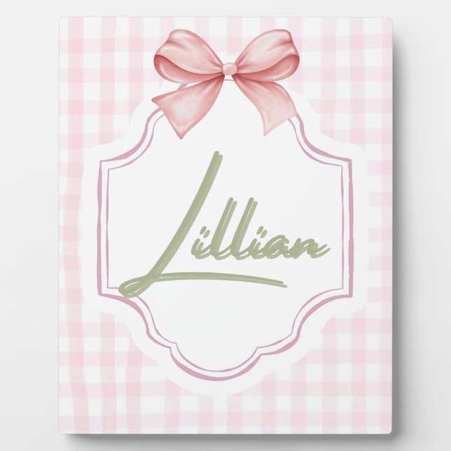 Placa Expositora Niña Lillian Personalizada Nursery Bow&Gingham (Frente)