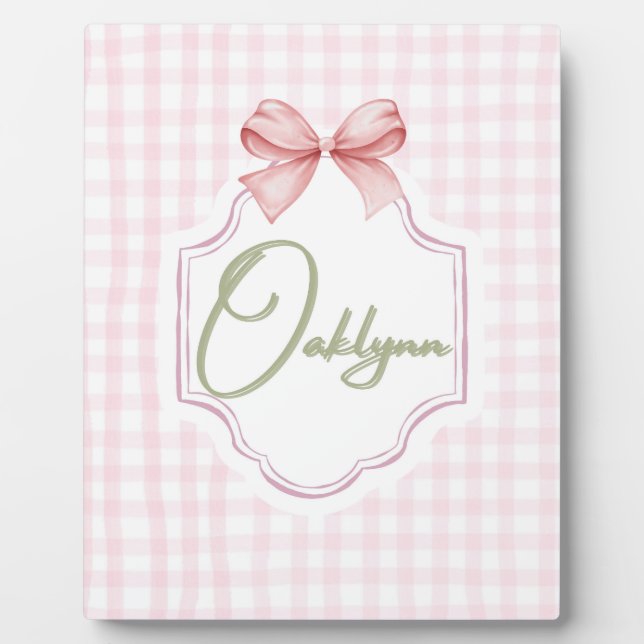 Placa Expositora Niña Oaklynn Nursery Bow&Gingham personalizada (Frente)