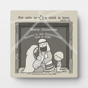Placa Expositora Niño pequeño en la Navidad Manger-Merry