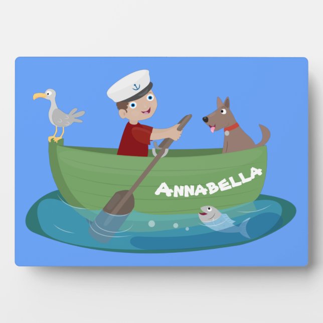 Placa Expositora Niño pequeño marinero y personalizado de un bote d (Frente)