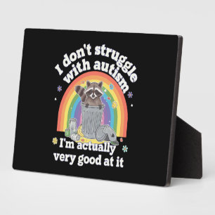 Placa Expositora No Lucho Con El Autismo Autista Raccoon Gracioso