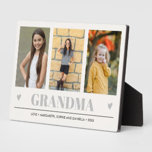 PLACA EXPOSITORA NOMBRAMIENTOS DE NIÑOS GRANDMA 3 CORAZONES GRIS