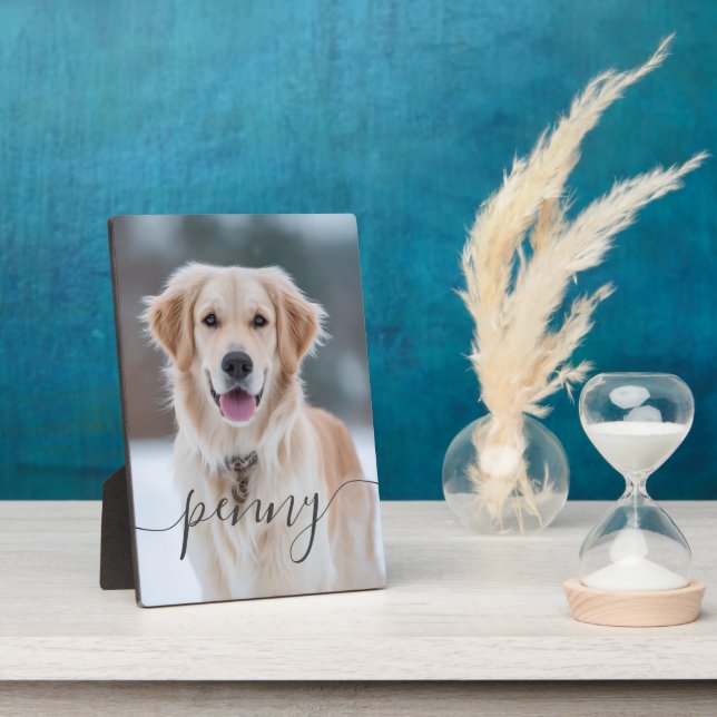 Placa Expositora Nombre de Mascota Personalizado Foto Elegante Letr (Lado)