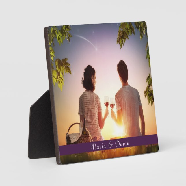 Placa Expositora Nombre de monograma púrpura de la foto familiar (Anverso)