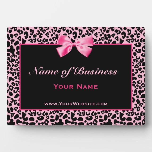 Placa Expositora Nombre De Negocio Del Leopardo Negro Y Rosa De Mod (Frente)