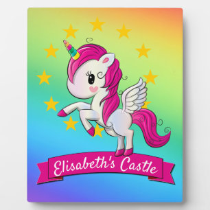 Placa Expositora Nombre de niño pequeño y colorido de unicornio