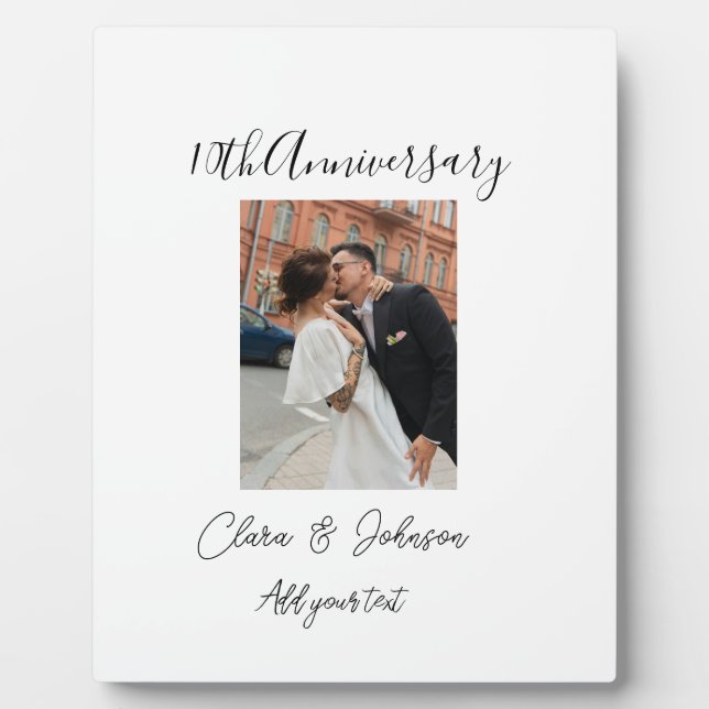 Placa Expositora nombre de pareja de aniversario de bodas 10 foto R (Frente)