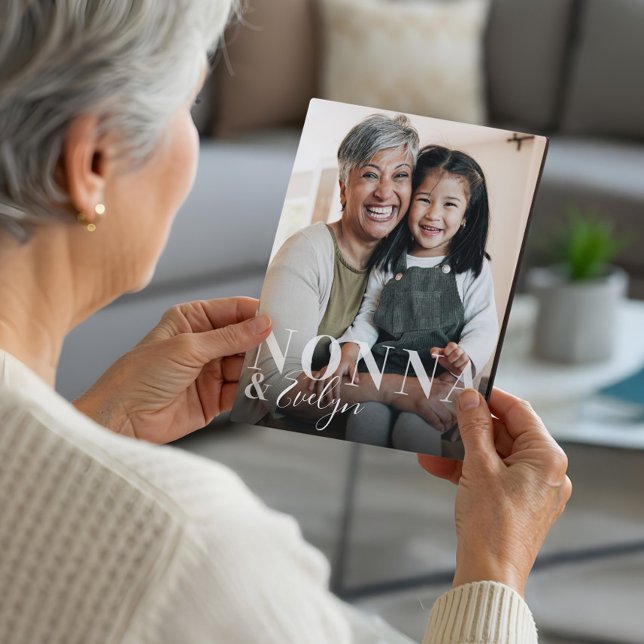 Placa Expositora Nombre del guión de la abuela y el nieto Foto Keep (Nonna & Grandchild Script Name Photo Keepsake Plaque)