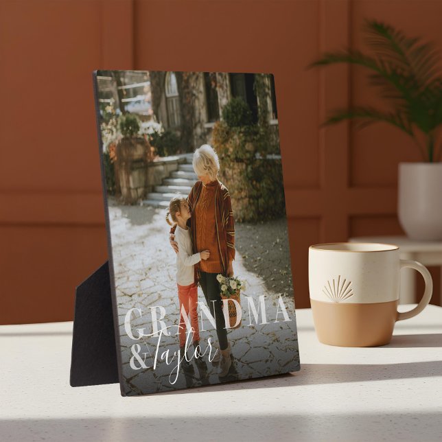 Placa Expositora Nombre del guión de la abuela y el nieto Foto Keep (Grandma & Grandchild Script Name Photo Keepsake Plaque)