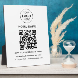 Placa Expositora Nombre del hotel Logotipo y código QR Detalles de