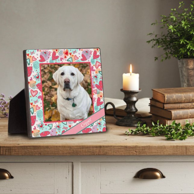 Placa Expositora Nombre personalizado de la foto del corazón rosado (Subido por el creador)