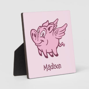 Placa Expositora Nombre personalizado y cerdo volador de color