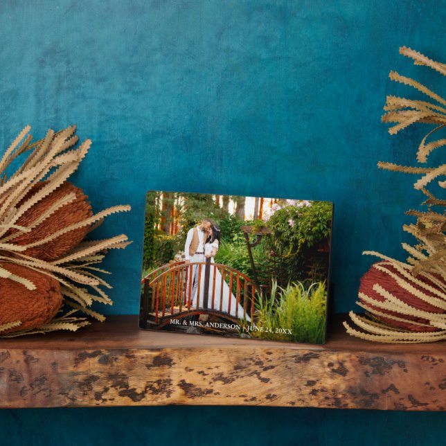 Placa Expositora Nombres de novios y novias Fecha Foto de boda 5x7 (Lado)
