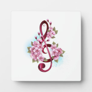 Placa Expositora Notas de clave de sol musical con flores de Sakura