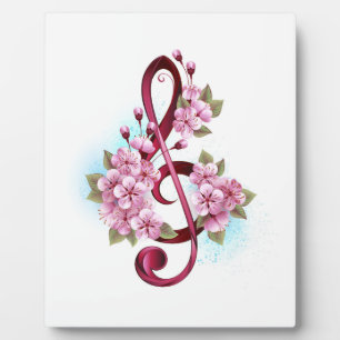 Placa Expositora Notas de clave de sol musical con flores de Sakura