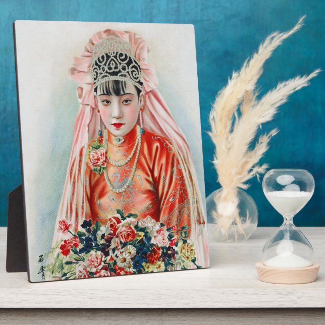 Placa Expositora Novia de rojo en una boda china en Shanghai (Lado)