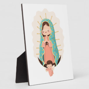 Placa Expositora Nuestra Señora de Guadalupe con ángel estilo Kawai