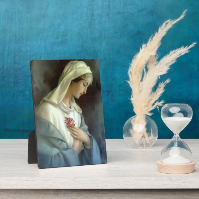 Placa Expositora Nuestra Señora de la flor rosa Rosa Mantle Azul (Lado)