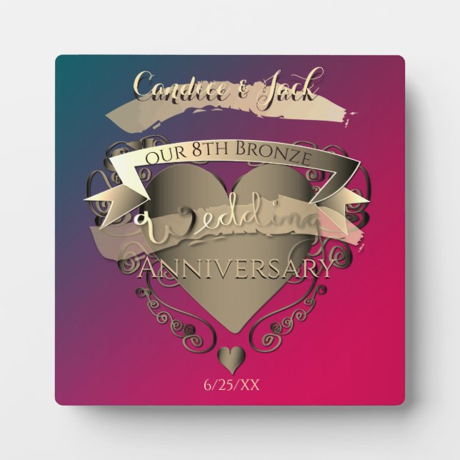 Placa Expositora "Nuestro octavo aniversario Boda de bronce" Tourma (Frente)