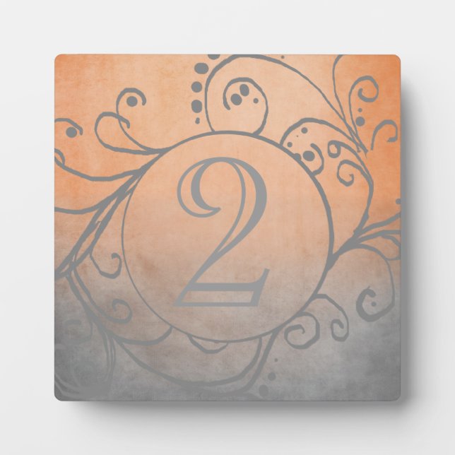 Placa Expositora Número de tabla rústico Naranja y bohemio grisáceo (Frente)